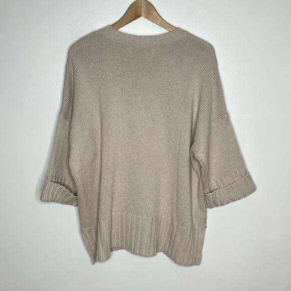 Loft Cotton Pullover Sweater Womens Medium Beige Neutral Minimalist V Neck - Picture 8 of 9